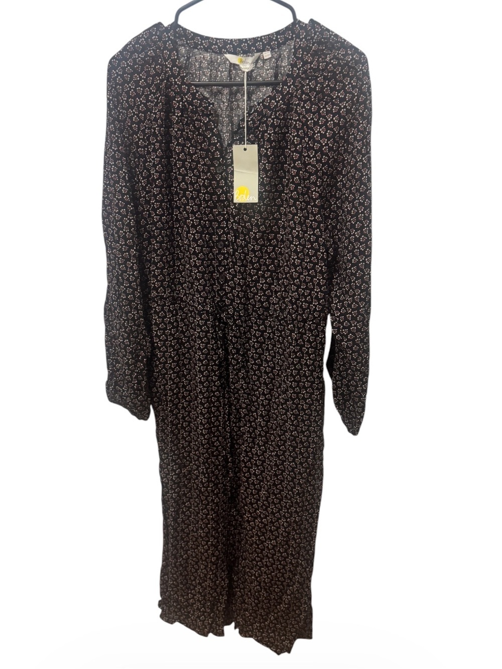 Boden Black Floral Midi Dress Size 10